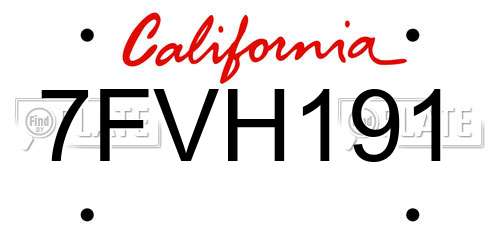 7FVH191 California License Plate