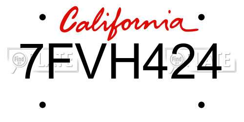 7FVH424 California License Plate