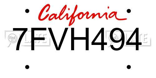 7FVH494 California License Plate