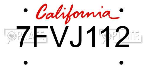 7FVJ112 California License Plate