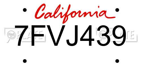 7FVJ439 California License Plate