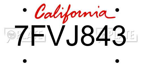 7FVJ843 California License Plate
