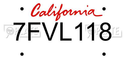 7FVL118 California License Plate