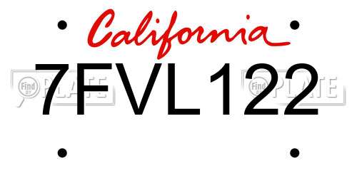 7FVL122 California License Plate