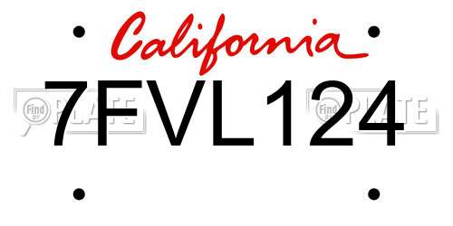 7FVL124 California License Plate