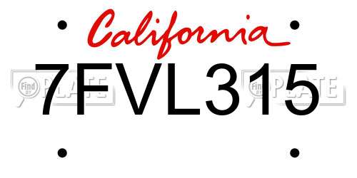 7FVL315 California License Plate