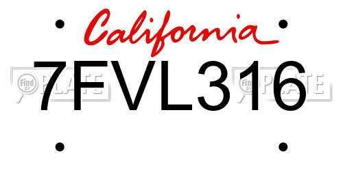 7FVL316 California License Plate