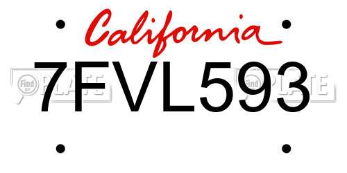 7FVL593 California License Plate