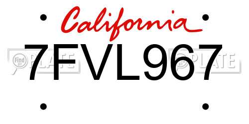 7FVL967 California License Plate