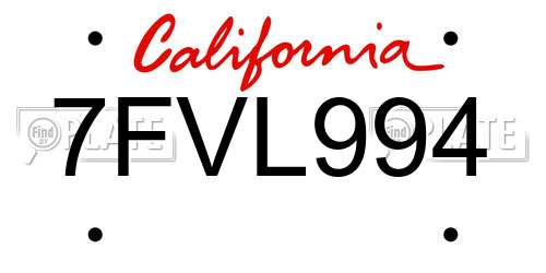 7FVL994 California License Plate