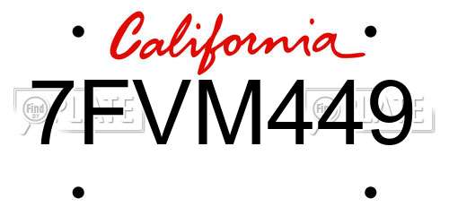 7FVM449 California License Plate