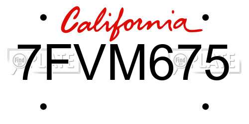 7FVM675 California License Plate