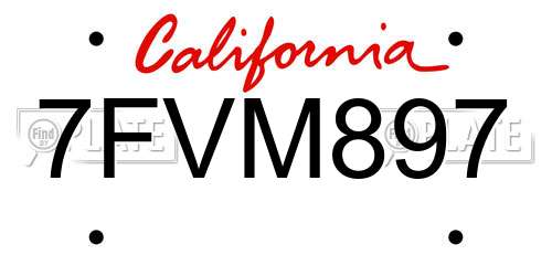 7FVM897 California License Plate