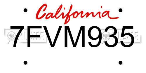 7FVM935 California License Plate