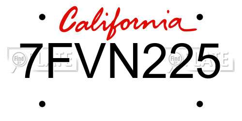 7FVN225 California License Plate