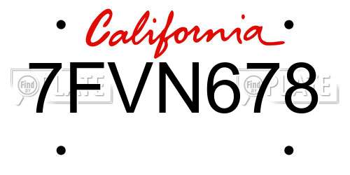 7FVN678 California License Plate