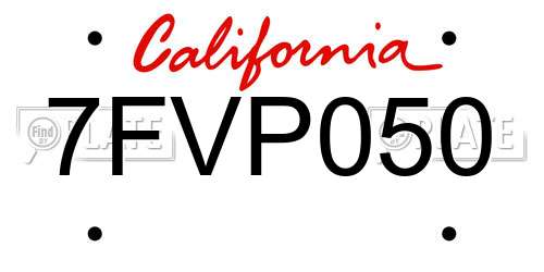 7FVP050 California License Plate
