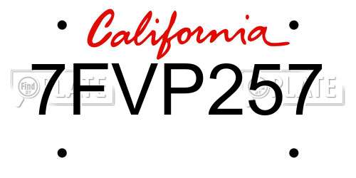 7FVP257 California License Plate