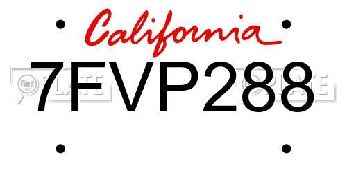 7FVP288 California License Plate