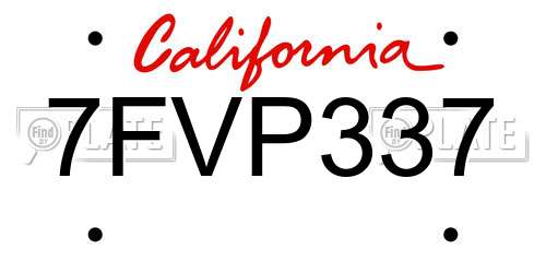 7FVP337 California License Plate