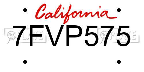 7FVP575 California License Plate