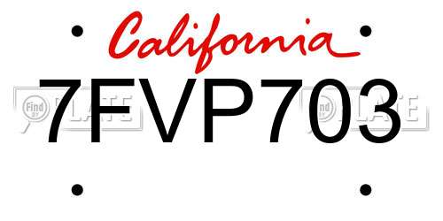 7FVP703 California License Plate