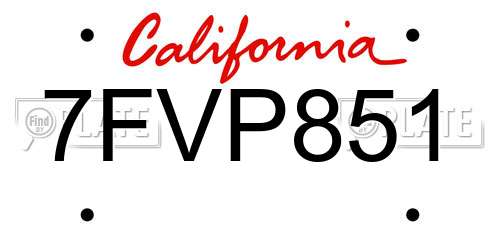 7FVP851 California License Plate