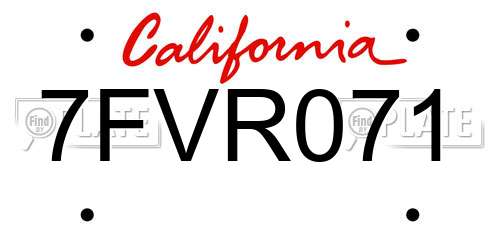7FVR071 California License Plate