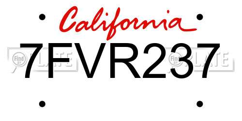 7FVR237 California License Plate