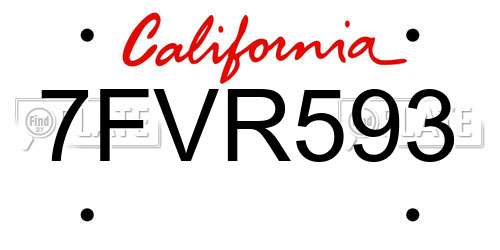 7FVR593 California License Plate