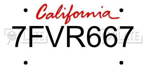 7FVR667 California License Plate