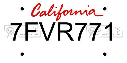 7FVR771 California License Plate