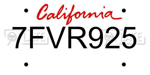 7FVR925 California License Plate