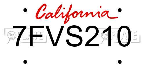 7FVS210 California License Plate