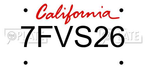 7FVS26 California License Plate