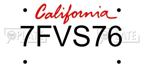 7FVS76 California License Plate