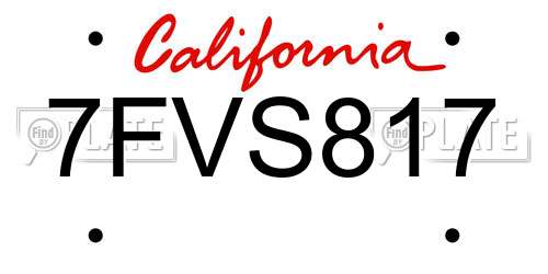 7FVS817 California License Plate