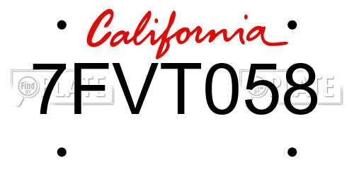 7FVT058 California License Plate