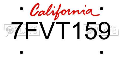 7FVT159 California License Plate