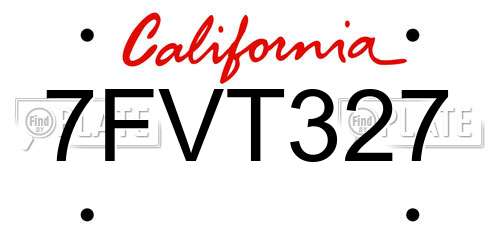 7FVT327 California License Plate