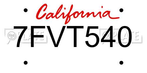 7FVT540 California License Plate