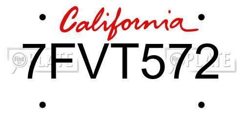 7FVT572 California License Plate