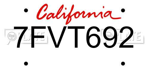 7FVT692 California License Plate