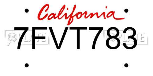 7FVT783 California License Plate