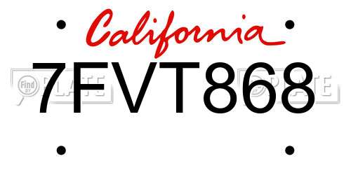 7FVT868 California License Plate