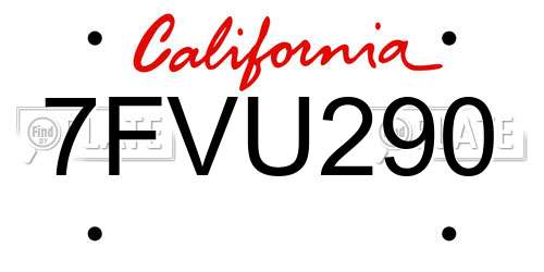 7FVU290 California License Plate