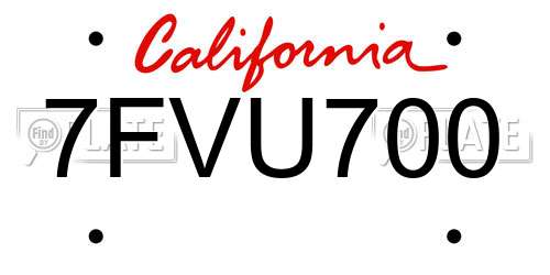 7FVU700 California License Plate