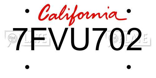7FVU702 California License Plate