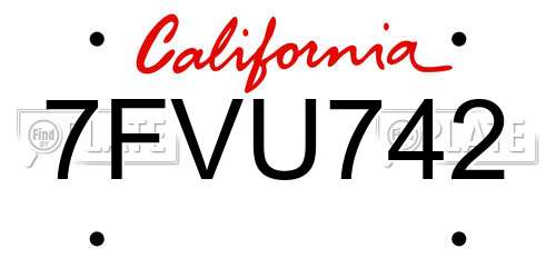 7FVU742 California License Plate