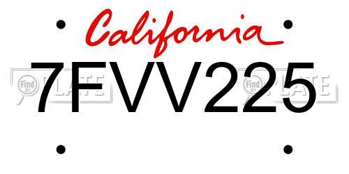 7FVV225 California License Plate